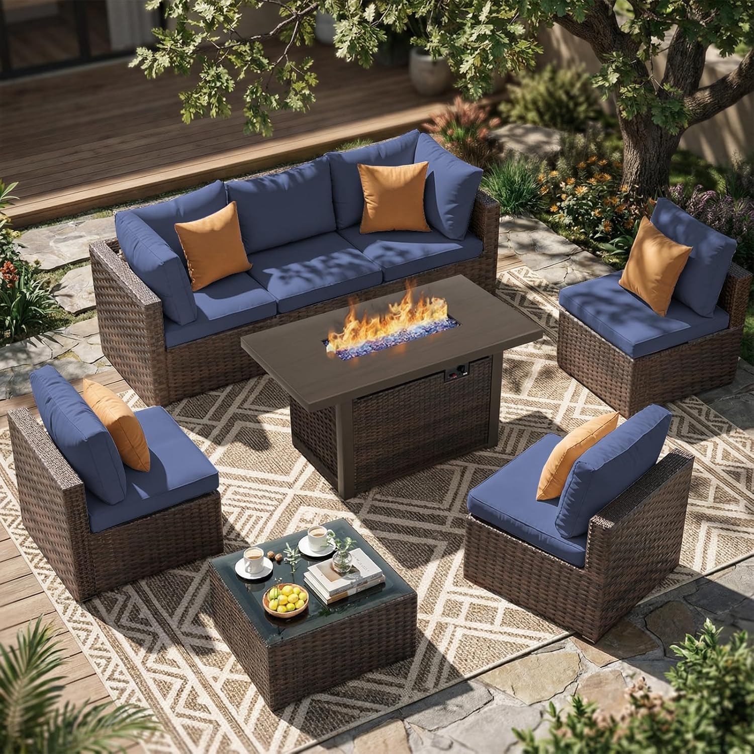 Outdoor Furniture With Fire Pit - 8 Pieces Patio Furniture Sets Outdoor
