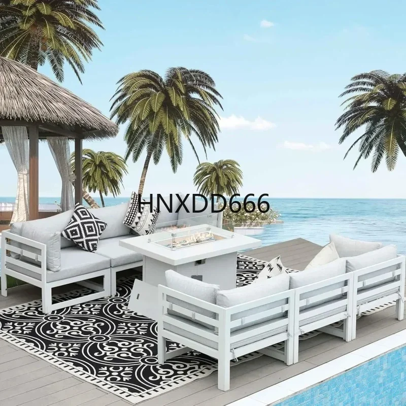 Outdoor Furniture With Fire Pit - 7-Piece Aluminum Outdoor Patio Conversation Set