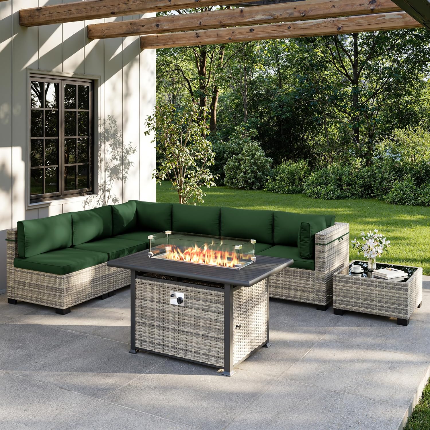 Outdoor Furniture With Fire Pit - 8-Piece Outdoor Patio Furniture Set with