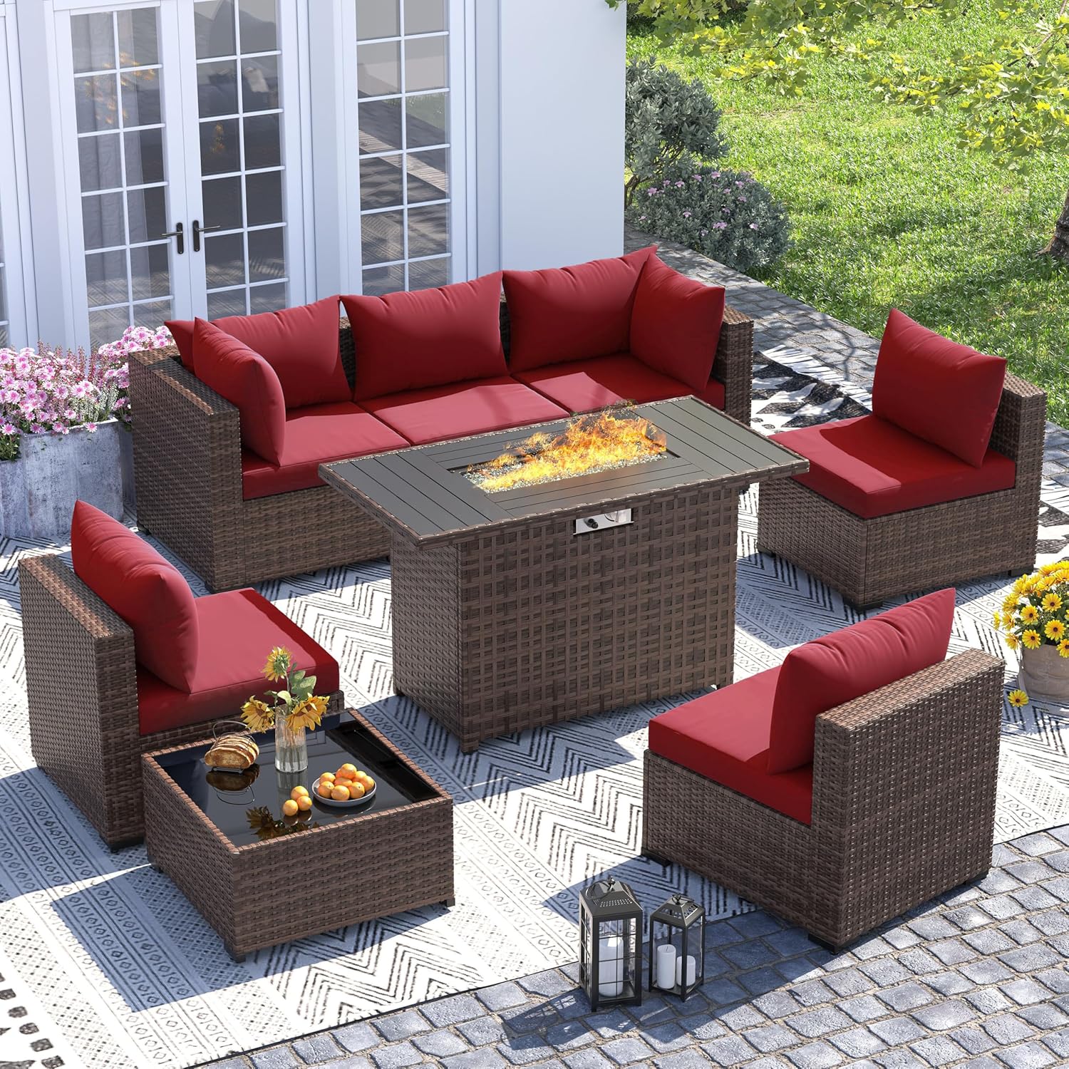8pc All-Weather Wicker Section - Outdoor Furniture With Fire Pit review and price