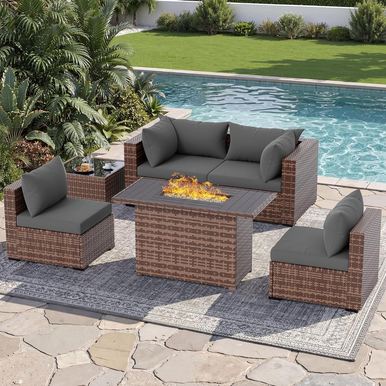 5-Piece Outdoor Sectional Sofa - Outdoor Furniture With Fire Pit review and price