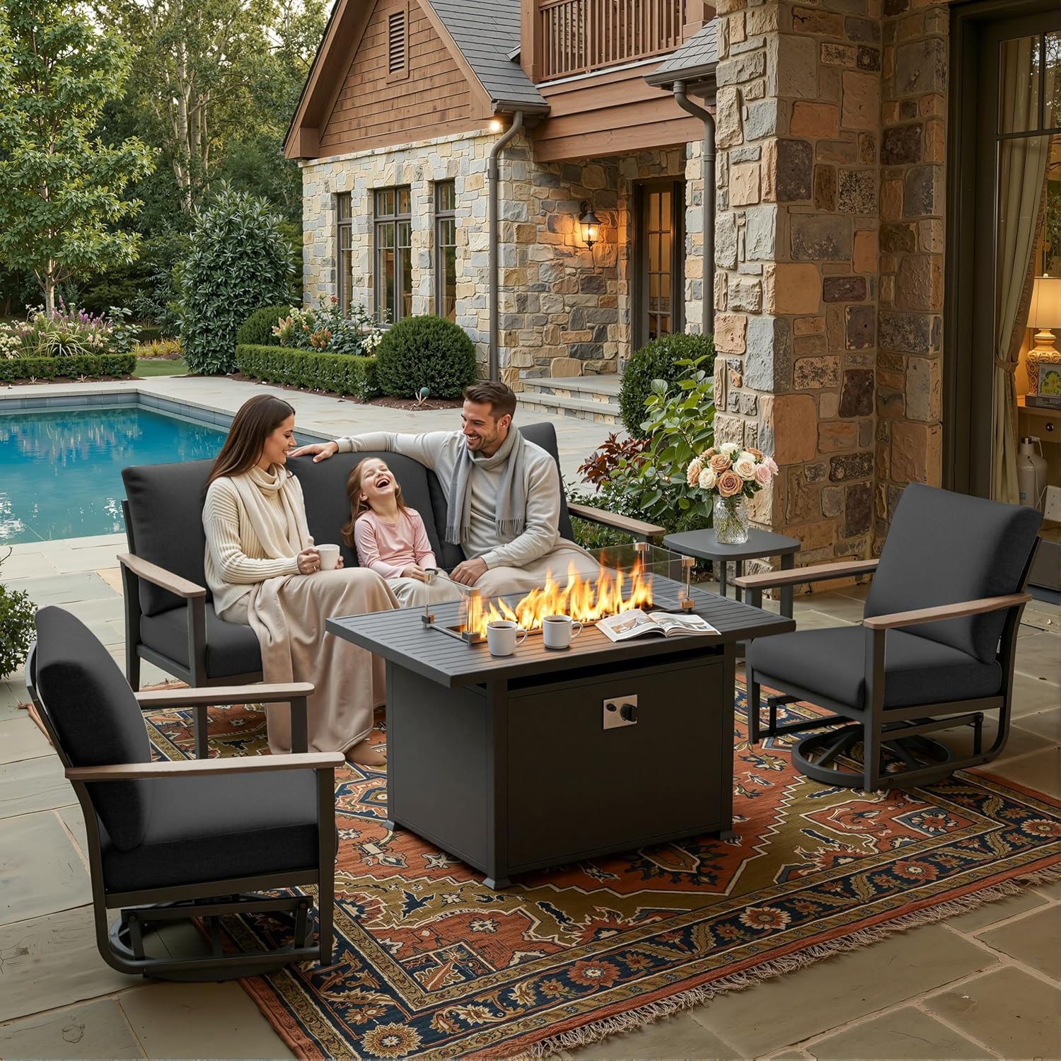 5pc Aluminum Patio Set Swivel  - Outdoor Furniture With Fire Pit review and price