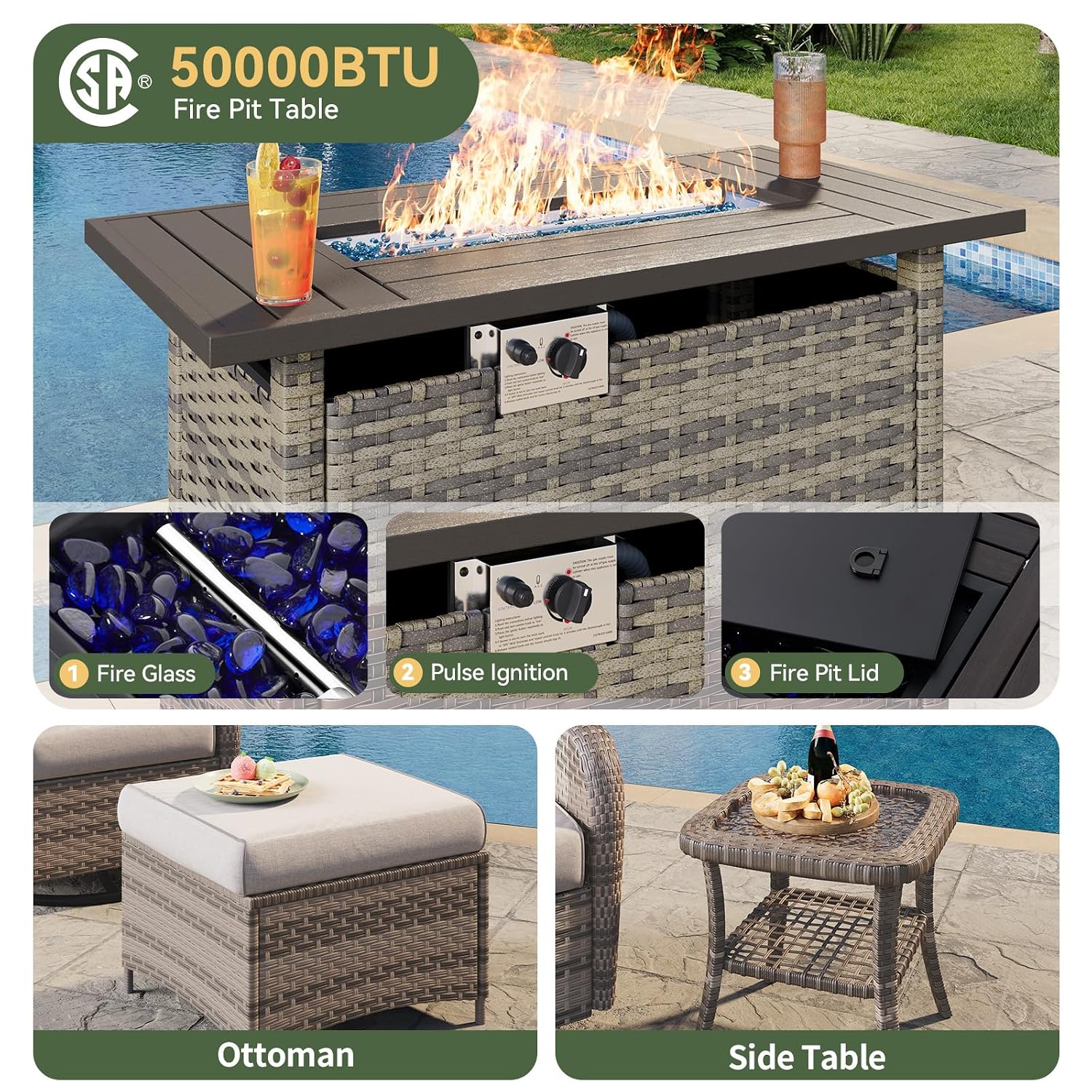 7-Piece Wicker Patio Set with  - Outdoor Furniture With Fire Pit review and price